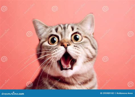 Studio Portrait Of Shocked Cat With Surprised Eyes Concept Of Curious