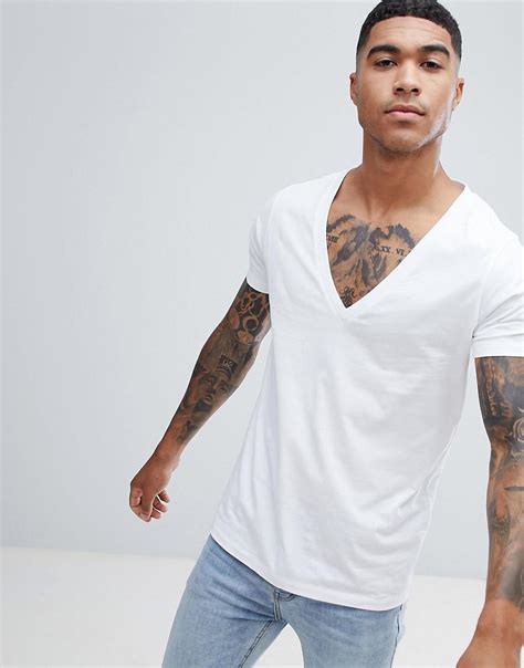 Asos T Shirt With Super Deep V Neck In White For Men Lyst