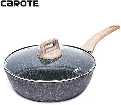 CAROTE Nonstick Deep Frying Pan With Lid 11 Inch Skillet Saute Pan