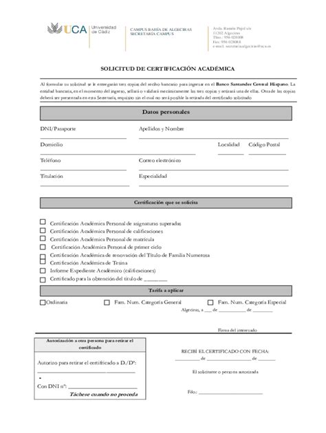 Completable En L Nea Solicitud De Certificacin Acadmica Fax Email