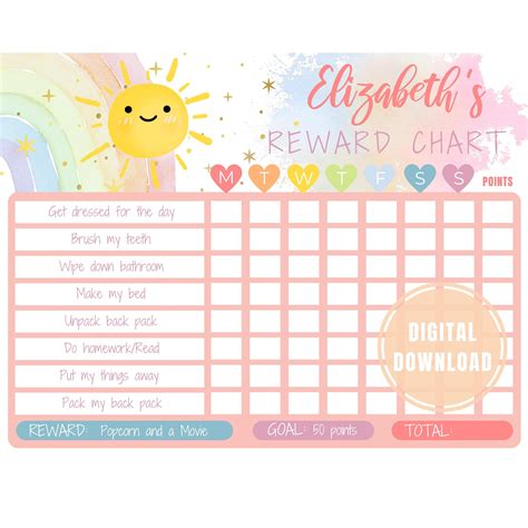 Editable Sunshine Rainbow Reward Chart Rainbow Behavior Etsy