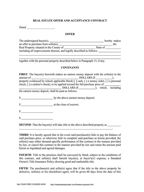 Real Estate Offer Acceptance Contract Fill And Sign Printable