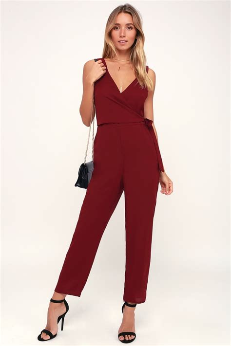 Chic Wine Red Jumpsuit Wine Red Jumpsuit Surplice Jumpsuit Lulus