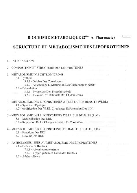 Solution Structure Et M Tabolisme Lipoprot Ines Studypool