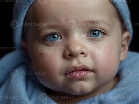 Ai Generated Cute Little New Born Baby Boy Blue Eyes Portrait