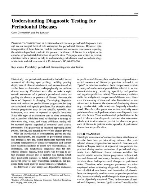 PDF Understanding Diagnostic Testing For Periodontal Diseases