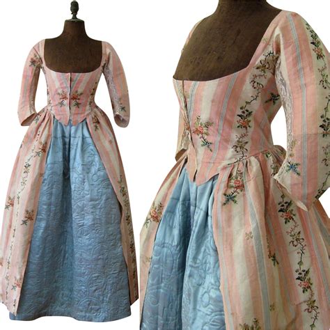 Robe A L Anglaise Quilted Petticoat C 1780 Antique Silk Brocade Dress