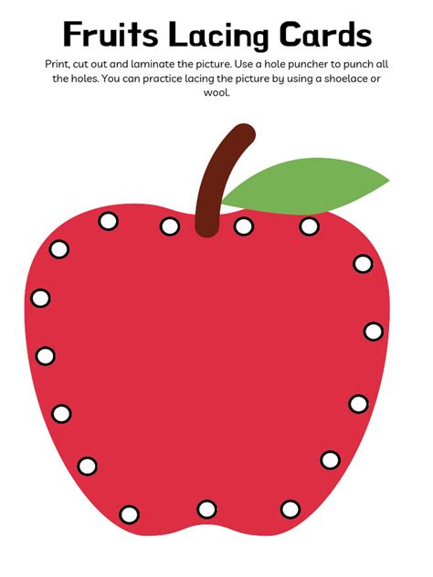Colorful Fruits Lacing Cards Fine Motor Skills Activity Worksheet Pdf