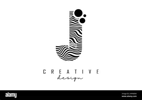 Letter J Logo With Black Lines And Dots Vector Illustration With