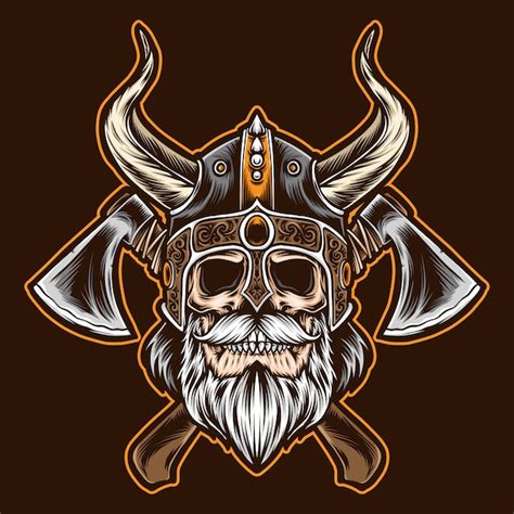 Premium Vector Bearded Viking Skull With Axe