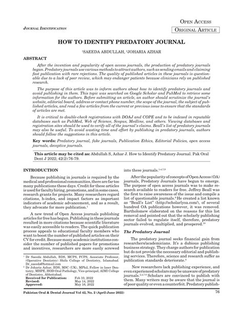 (PDF) How to identify Predatory Journal