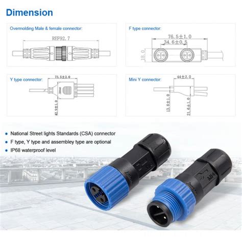 M15 Ip68 Waterproof Male Female Connector 3 Pin 10a Cable Connect For Led Lights