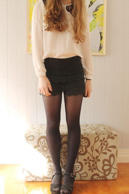 Black Lace Shorts With Tights Fallstyle Im Modifying Lace Shorts Tights Black And White