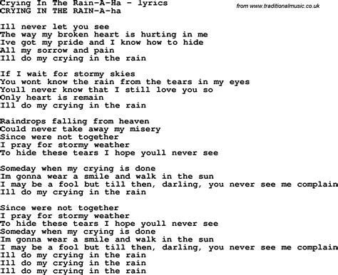 Love Song Lyrics Forcrying In The Rain A Ha