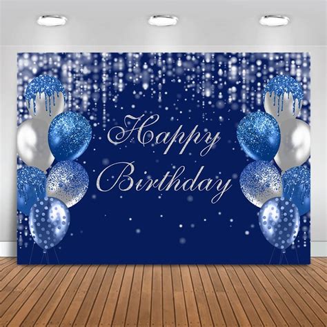 Royal Blue And Silver Happy Birthday Backdrop Blue Balloons Glitter