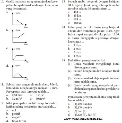 Soal Ulangan Ipa Fisika Smp Kelas 7 Bab Gerak Lurus Semester 2 Warung