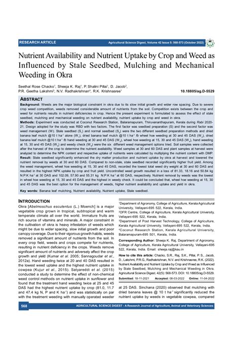 PDF Nutrient Availability And Nutrient Uptake By Crop And Weed As