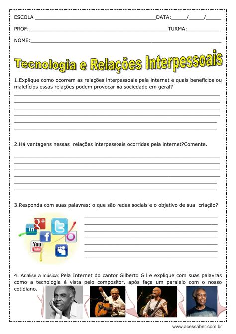 Atividade De Sociologia Tecnologia E Relações Interpessoais 3º Ano