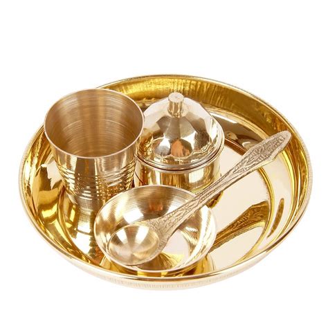 Bulkysanta Brass Pooja Bhog Thali Set Plate Size Inches Without