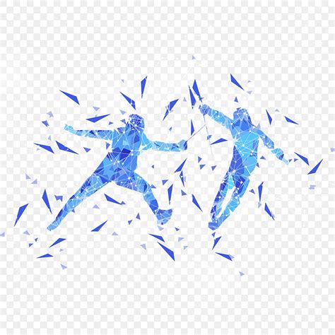 Fencing Sport Silhouette Vector Png Low Polygon Style Blue Fencing