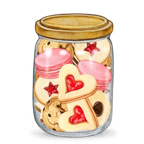 Premium Vector | Watercolor cute jar full of cookies