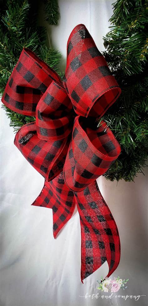 Red And Black Buffalo Plaid Wreath Bow 4 Inch Wide Wired Etsy