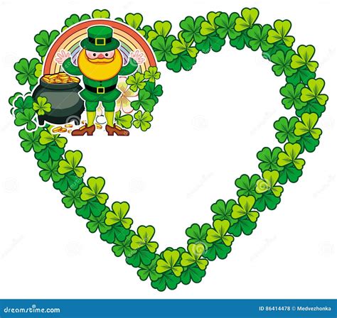 Funny Heart Shaped Frame With Shamrock And Leprechaun Raster Cl Stock