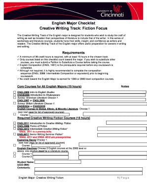 Fillable Online Artsci Uc English Major Checklist Creative Writing