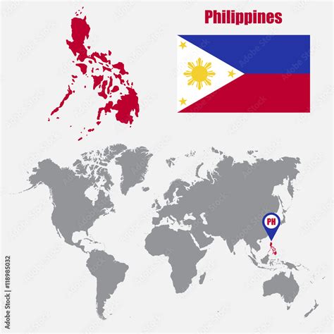 Philippines Map On A World Map With Flag And Map Pointer Vector