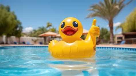 Premium Ai Image Yellow Inflatable Duckling In The Pool