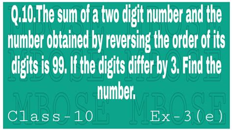 The Sum Of A Two Digit Number And The Number Obtained By Reversing The