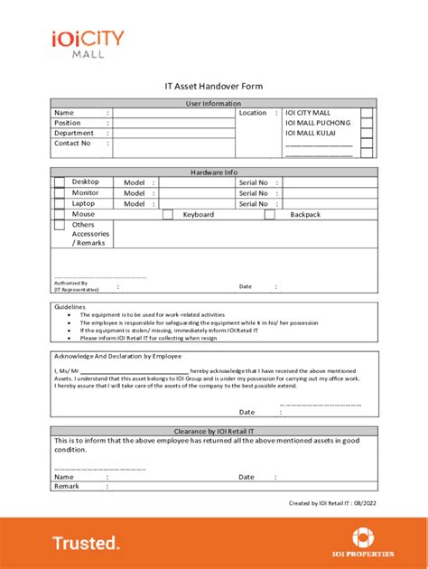 Fillable Online It Asset Handover Form Fax Email Print Pdffiller