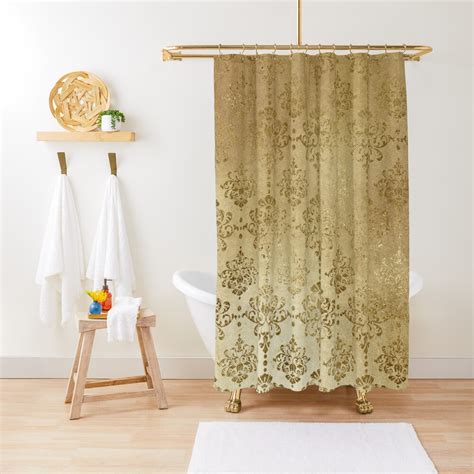 Elegant Gold On Gold Faux Glitter Damask Shower Curtain For Sale By