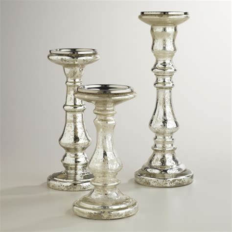 Silver Mercury Glass Pillar Candleholder Mercury Glass Candle Holders