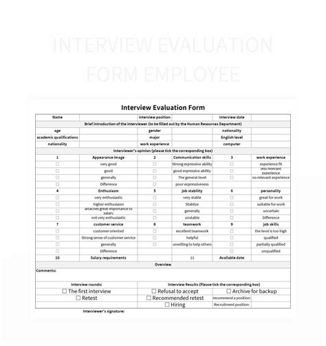 Interview Evaluation Form Employee Excel Template And Google Sheets