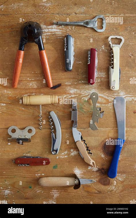 Top View Of Bottle Openers And Knives Stock Photo Alamy