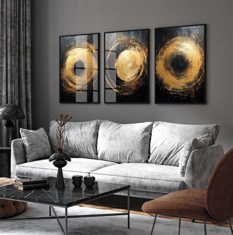 Quadro Decorativo Abstrato Dourado Moderno Moldura E Vidro Elo