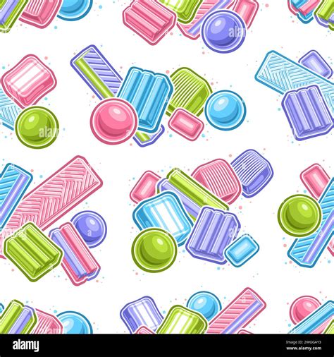 Vector Bubble Gum Seamless Pattern Repeat Background With Outline