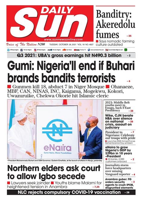 Nigerian Newspapers Daily Front Pages Review Tuesday October