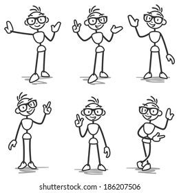 Set Stick Figures Stickman Pointing Showing Stock Illustration