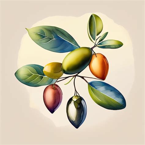 Premium Ai Image Watercolor Olive Branch With Olives