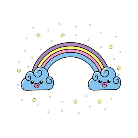 Leuke Regenboog Met Wolken Kawaii Stijl Vectorafbeelding Door