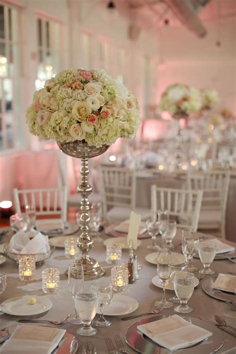 Silver Pedestal Vase Centerpieces