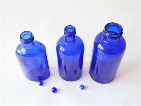 Lot Of 3 Vintage Cobalt Blue Glass Bottles Etsy