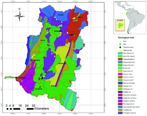 Geological map of the province of Chimborazo with the sampling points ...