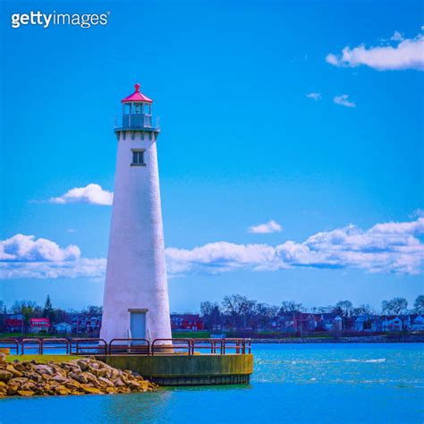 Milliken State Park Lighthouse At The Harbor Marina Along The Detroit