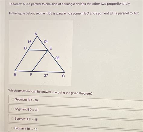 Solved Theorem A Line Parallel To One Side Of A Triangle Divides The