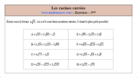 Exercices Corrig S Sur Les Racines Carr Es En Troisi Me