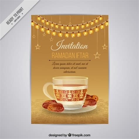 Beautiful Golden Ramadan Iftar Invitation Vector Premium Download