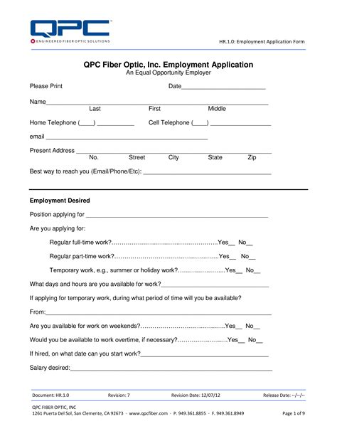 Customizable Employment Application Template For Easy Hiring Process